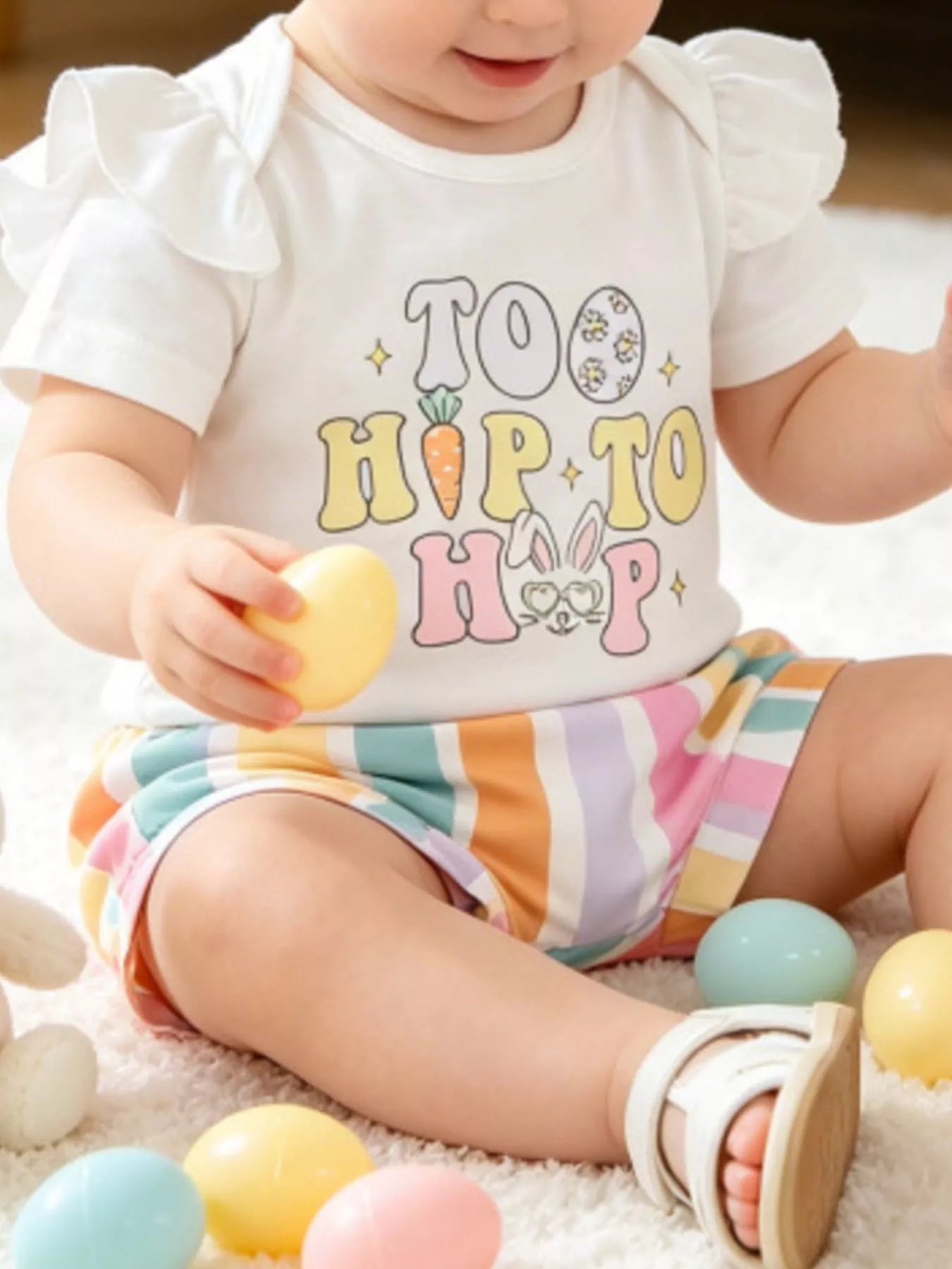 Children's Ruffled Short Sleeve Bodysuit and Shorts Set with Headband
