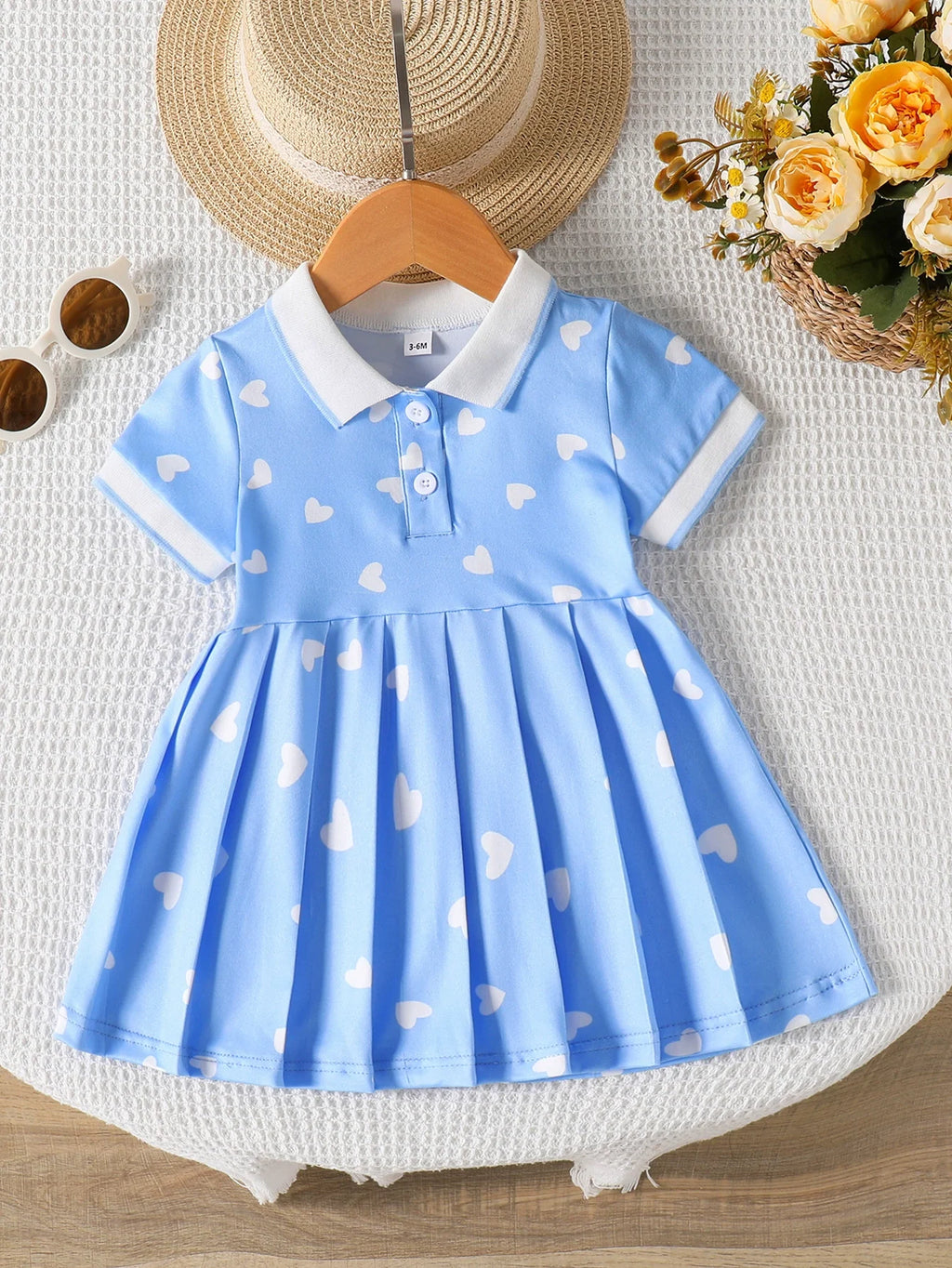 Children's Heart Print Pleated Dress