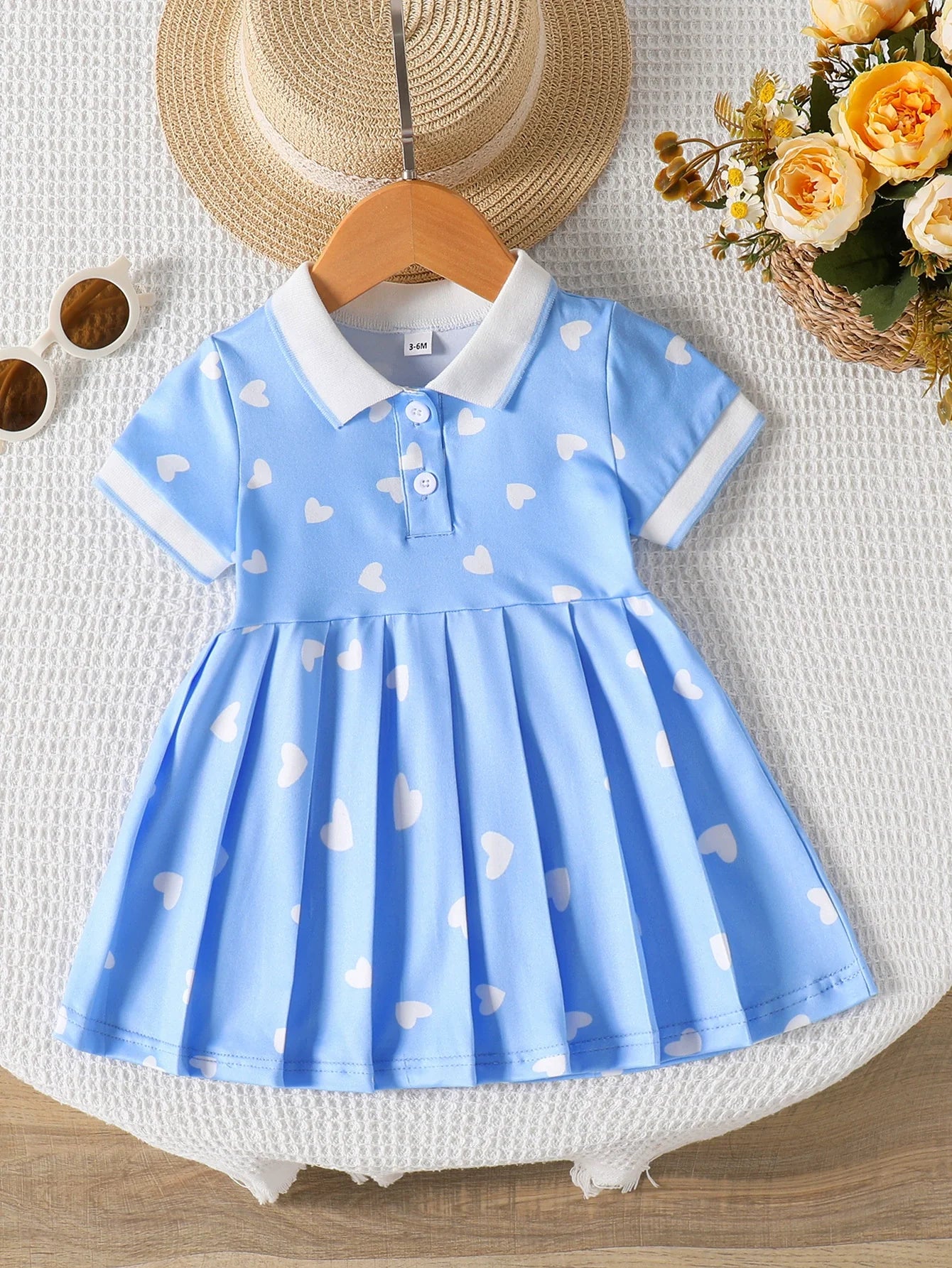 Children's Heart Print Pleated Dress