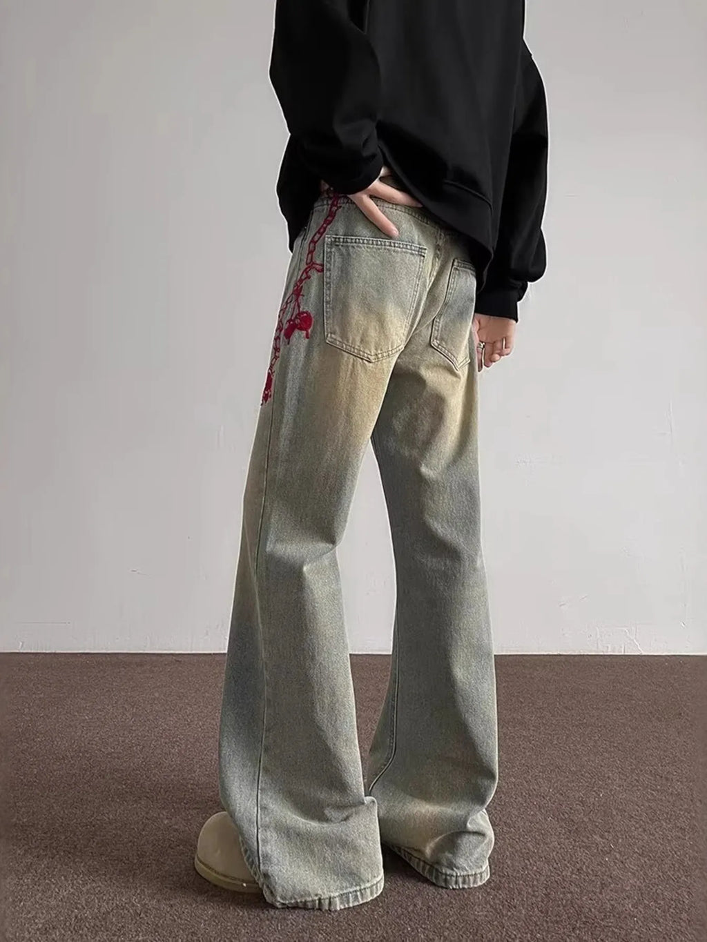 Men's Full Size Embroidered Wide Leg Jeans Plus Size