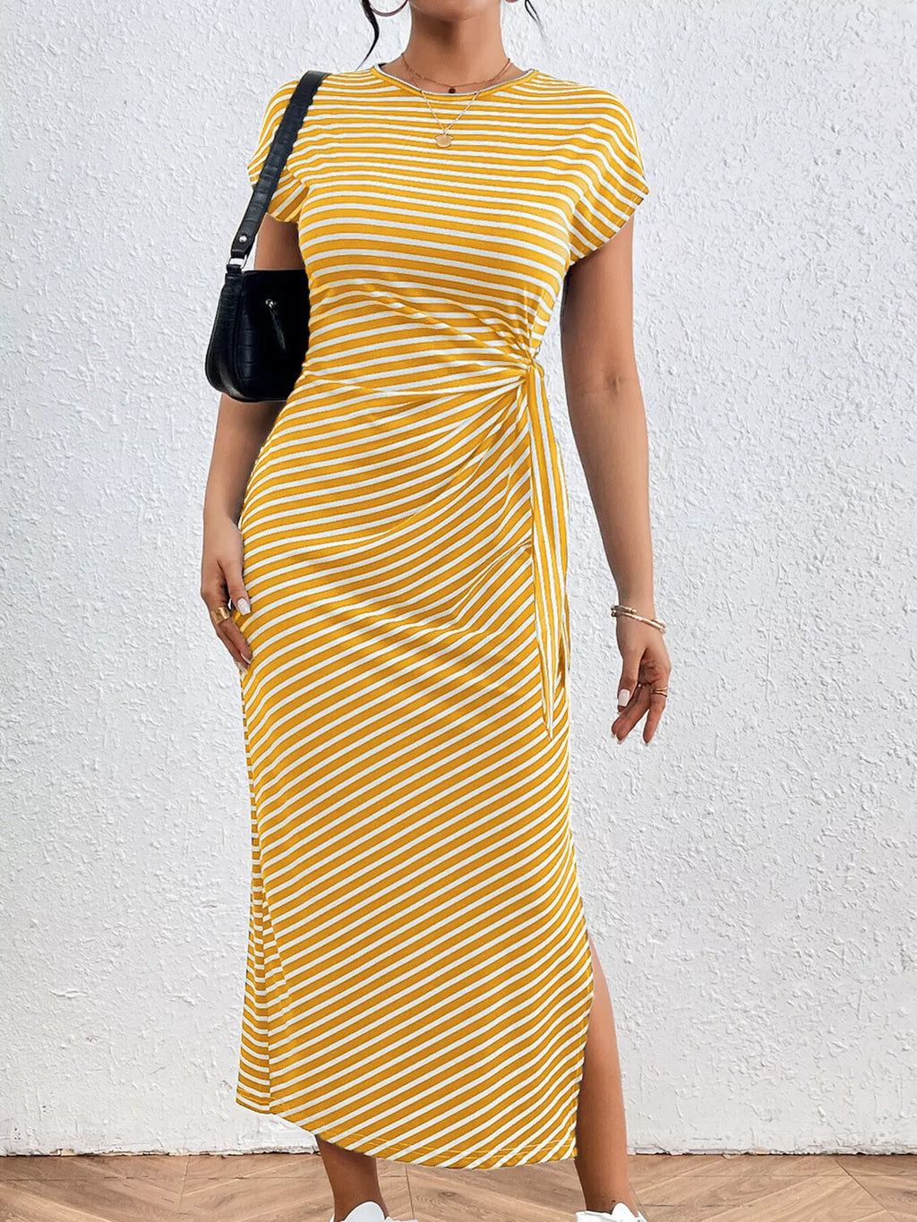 Striped Tie-Waist Midi Dress