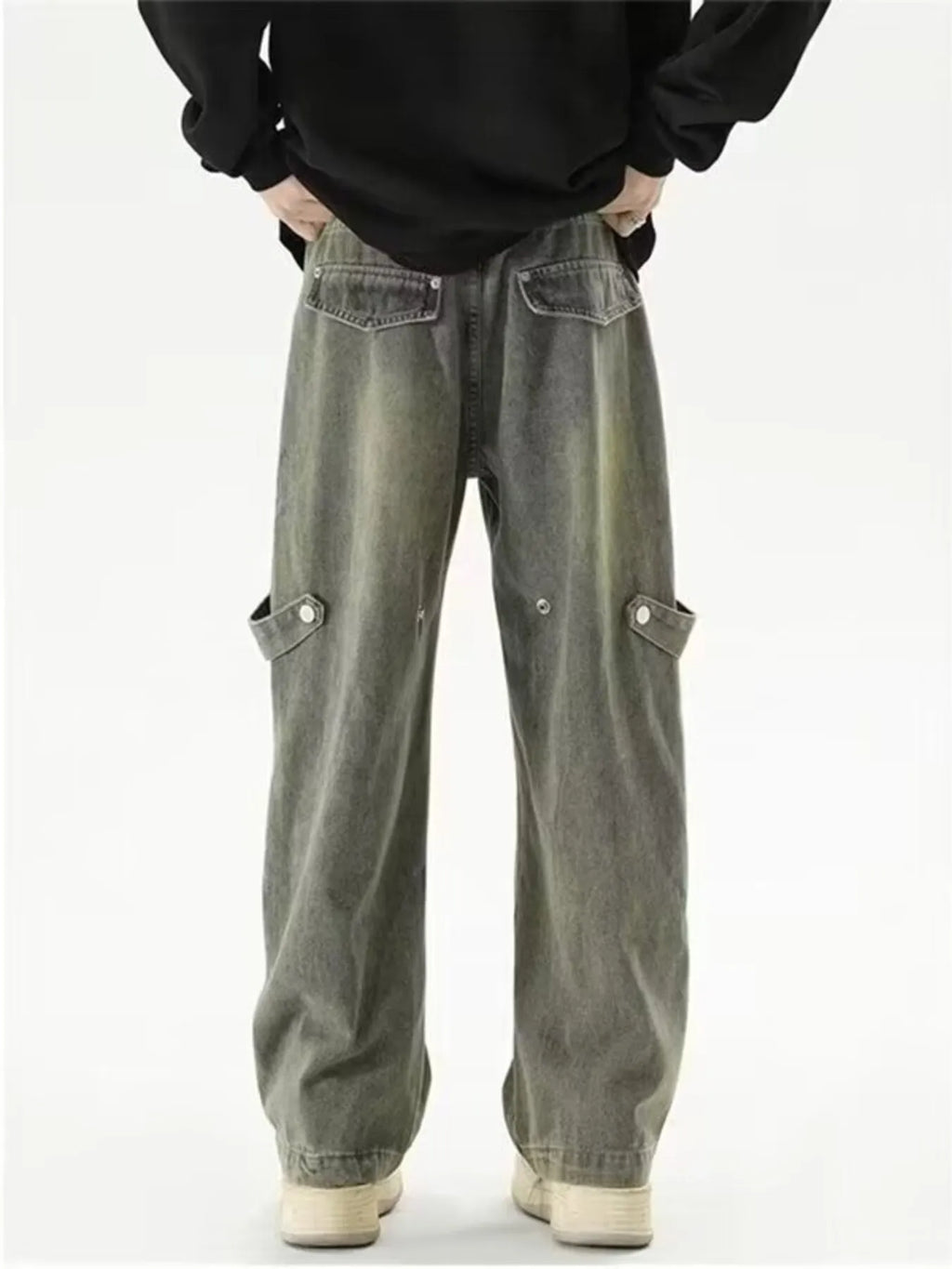 Men's Full Size Vintage Wash Wide Leg Cargo Jeans Plus Size
