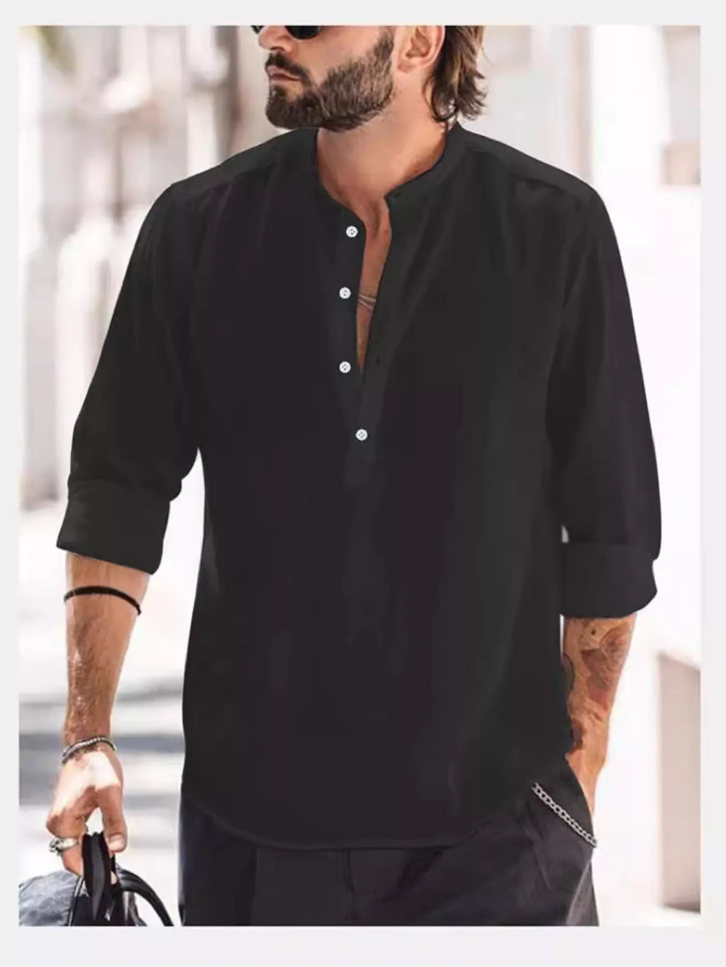 Men's Full Size Button Detail Long Sleeve Shirt Plus Size