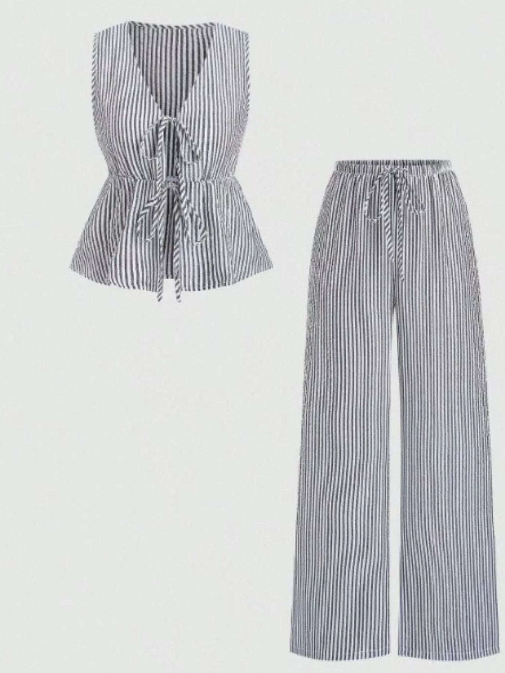 Striped Tie-Front Sleeveless Top and Pants Set