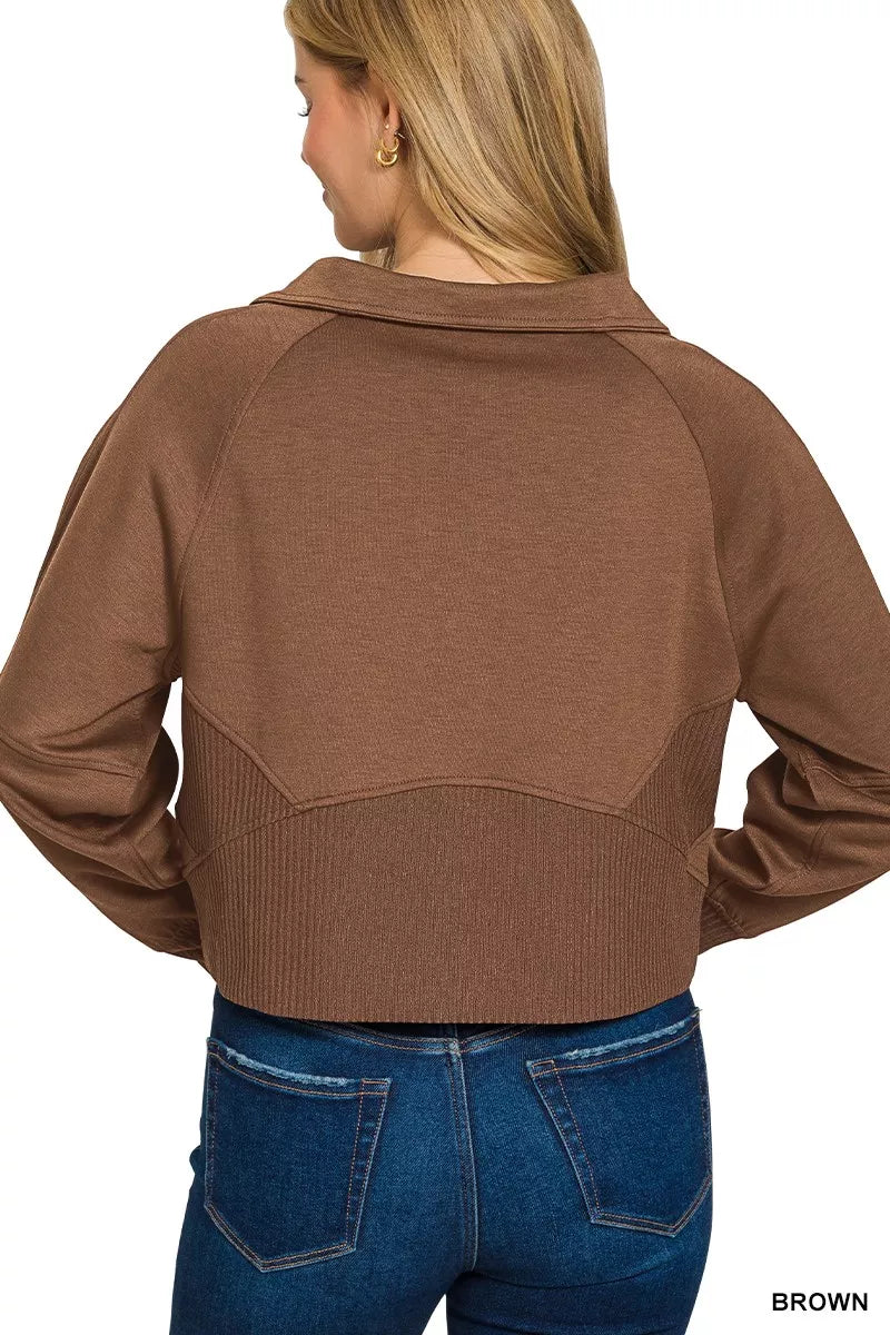 Zenana Scuba Full Zip Cropped Jacket with Pockets
