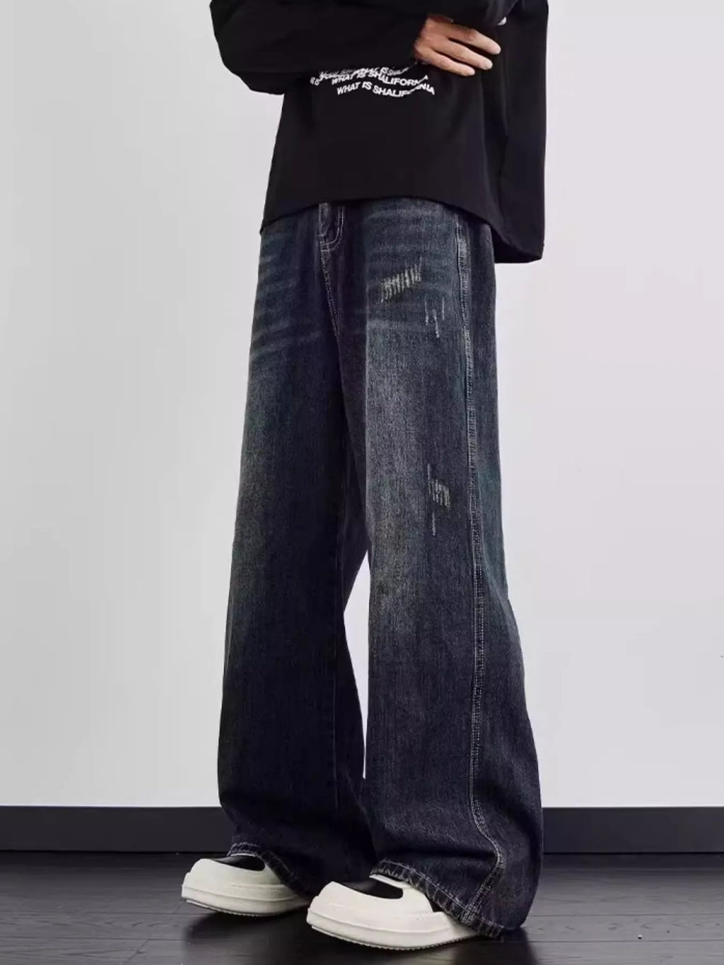 Men's Full Size Distressed Wide Leg Jeans Plus Size