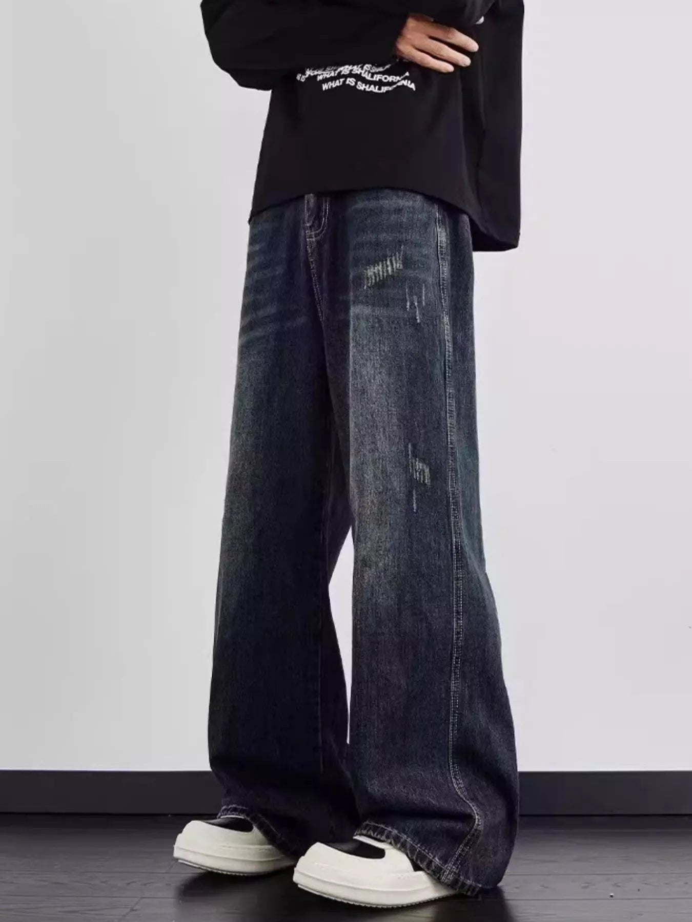 Men's Full Size Distressed Wide Leg Jeans Plus Size