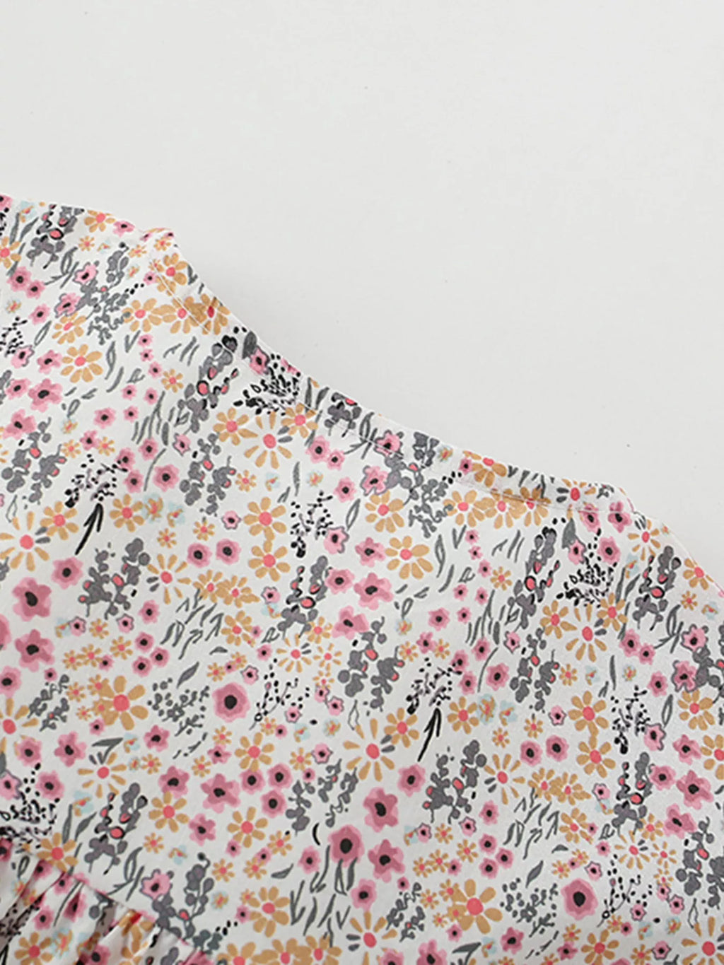Children's Floral Print Button-Front Ruffle Sleeve Dress