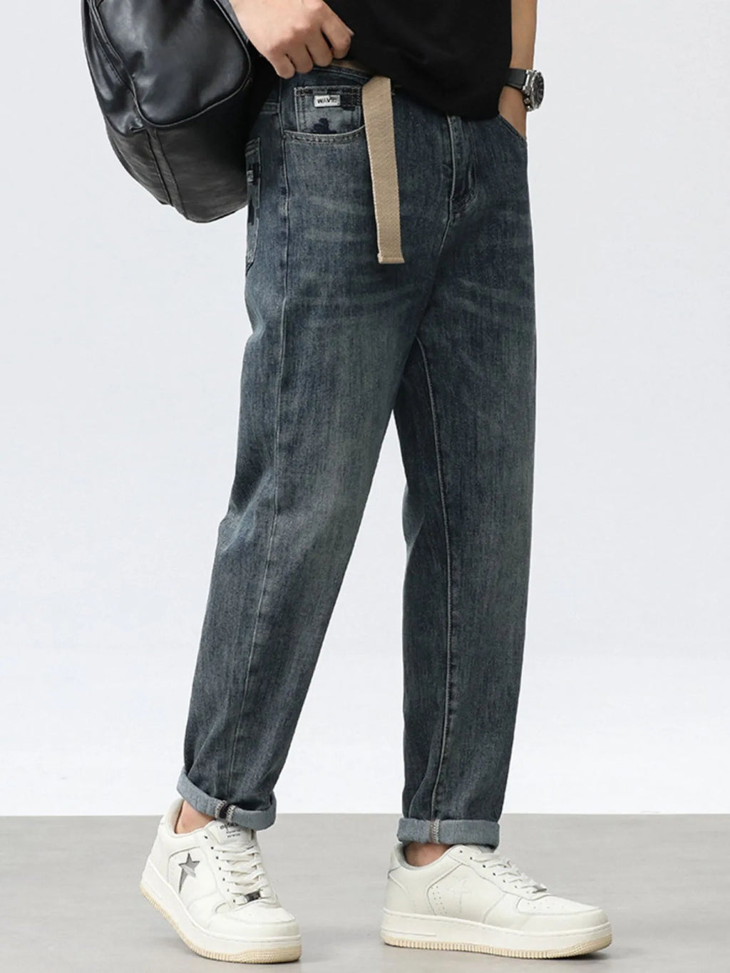 Men's Washed Relaxed Fit Wide Leg Jeans