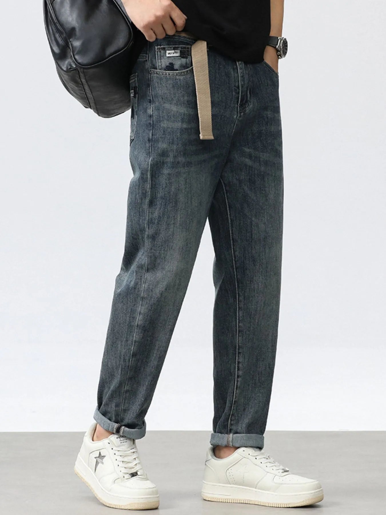 Men's Washed Relaxed Fit Wide Leg Jeans