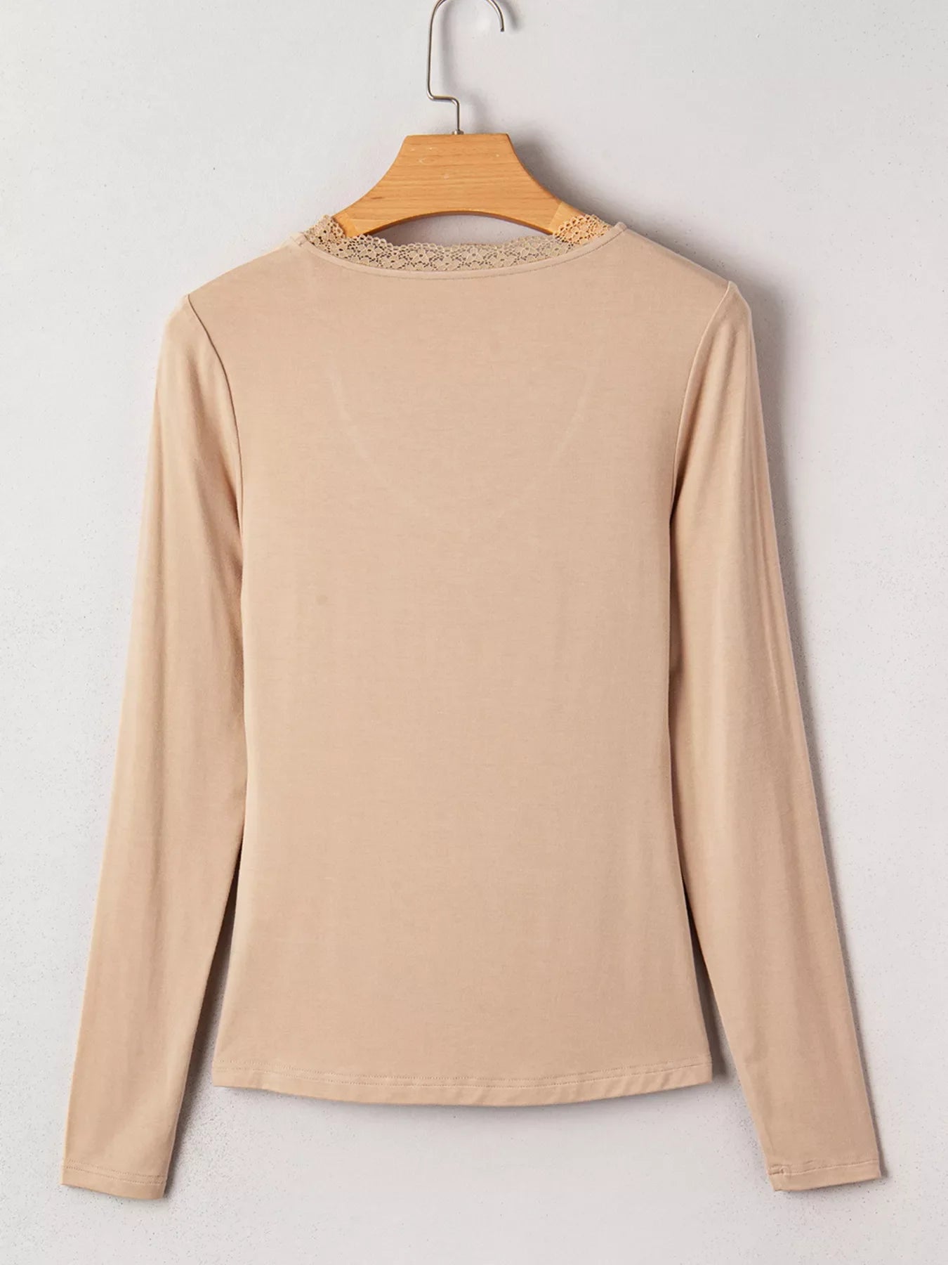 Lace-Trimmed Ruched Detail Long Sleeve T-Shirt