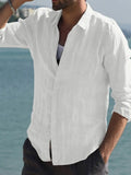 Men's Full Size Casual Linen Long Sleeve Shirt Plus Size