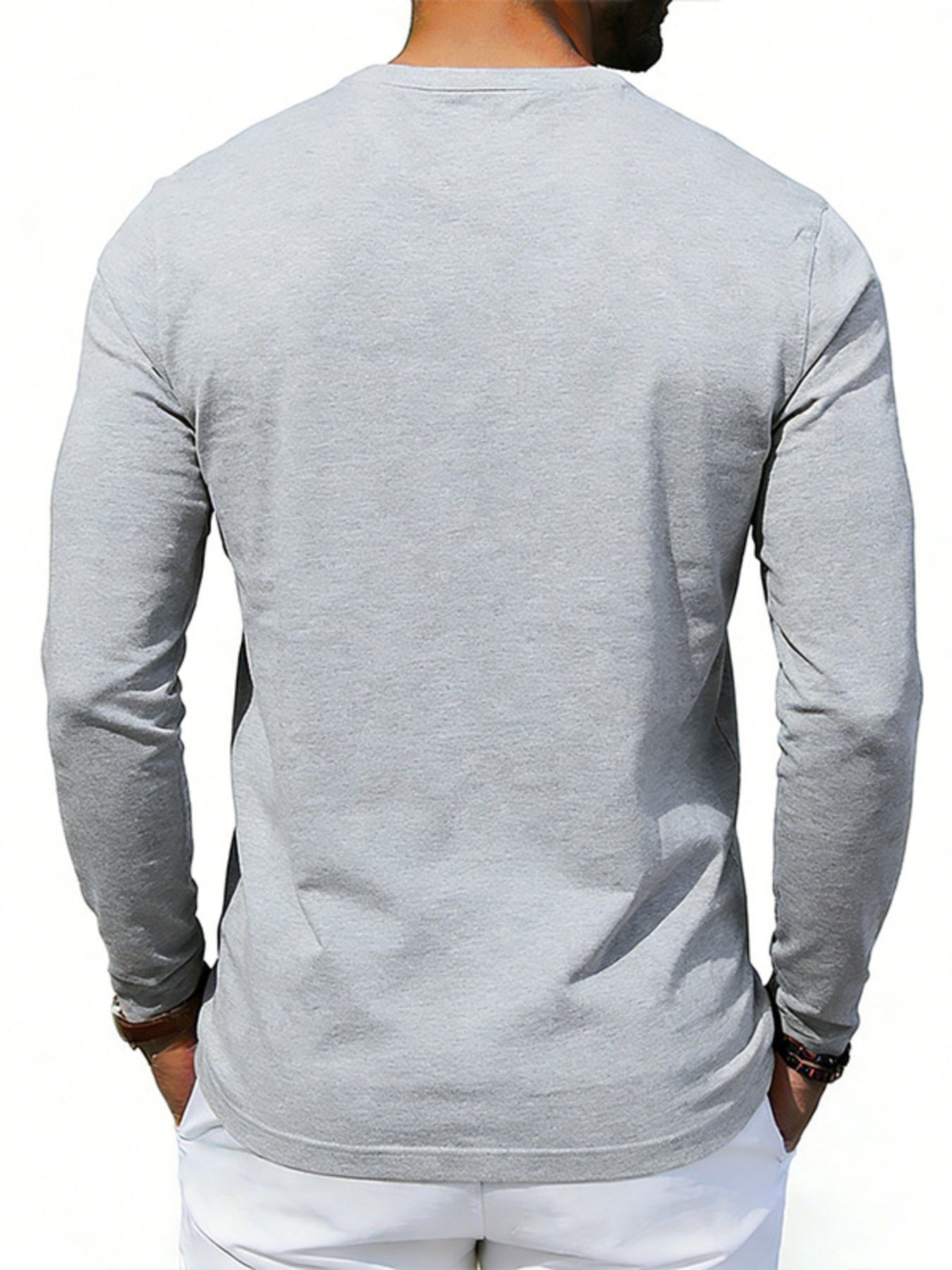 Men's Plus Size Casual Long Sleeve Henley T-Shirt with Pocket