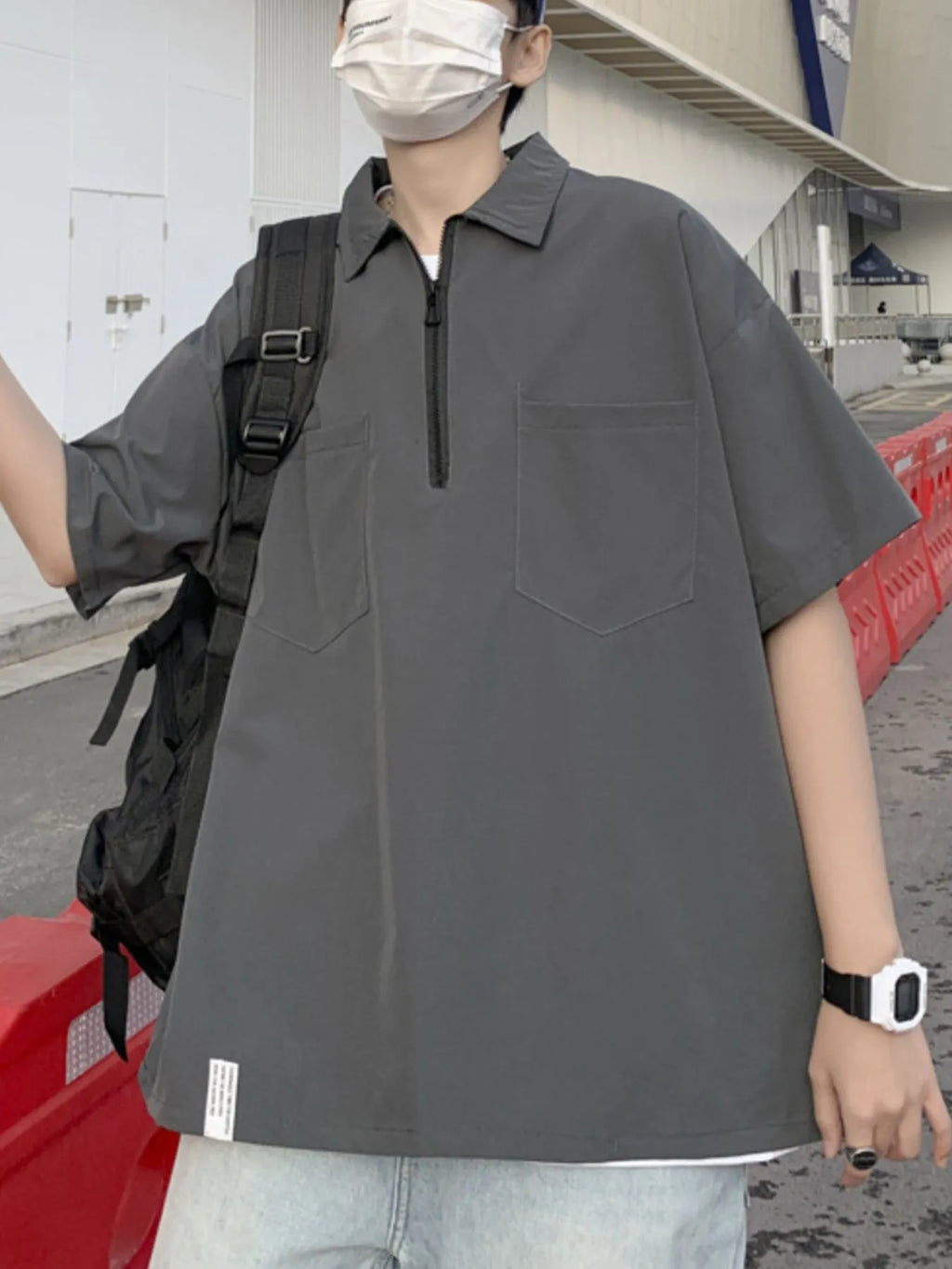 Men's Half-Zip Oversized Blouse