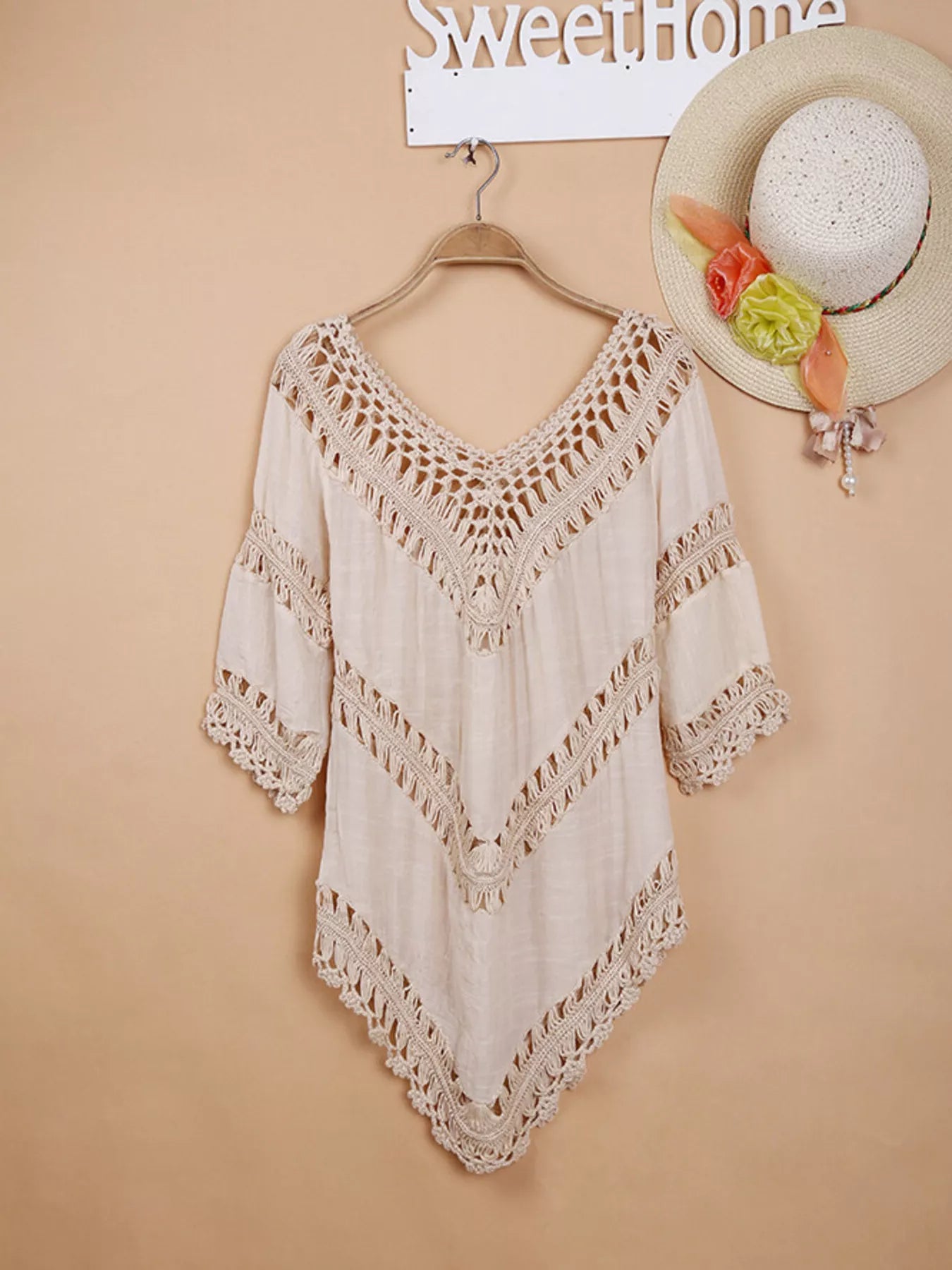Crochet Trim V-Neck Cover Up