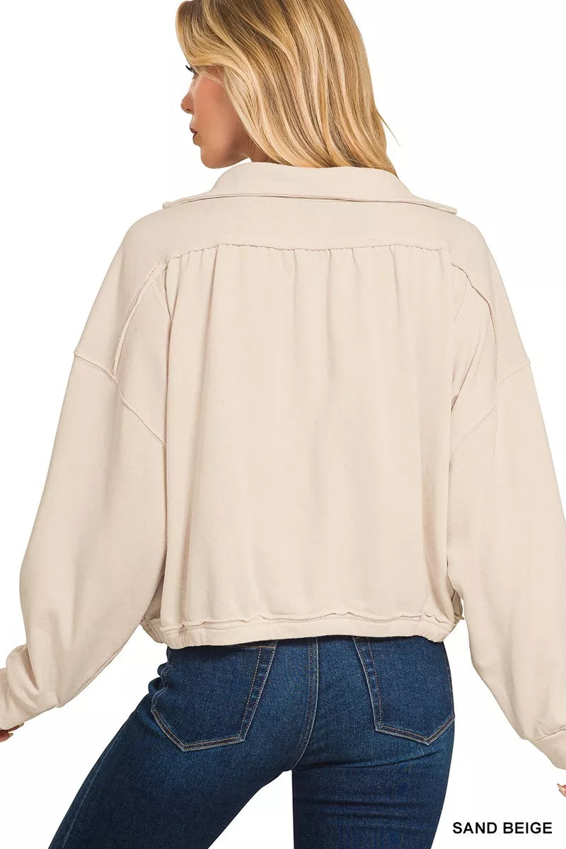 Zenana French Terry Collared Exposed Seam Sweatshirt
