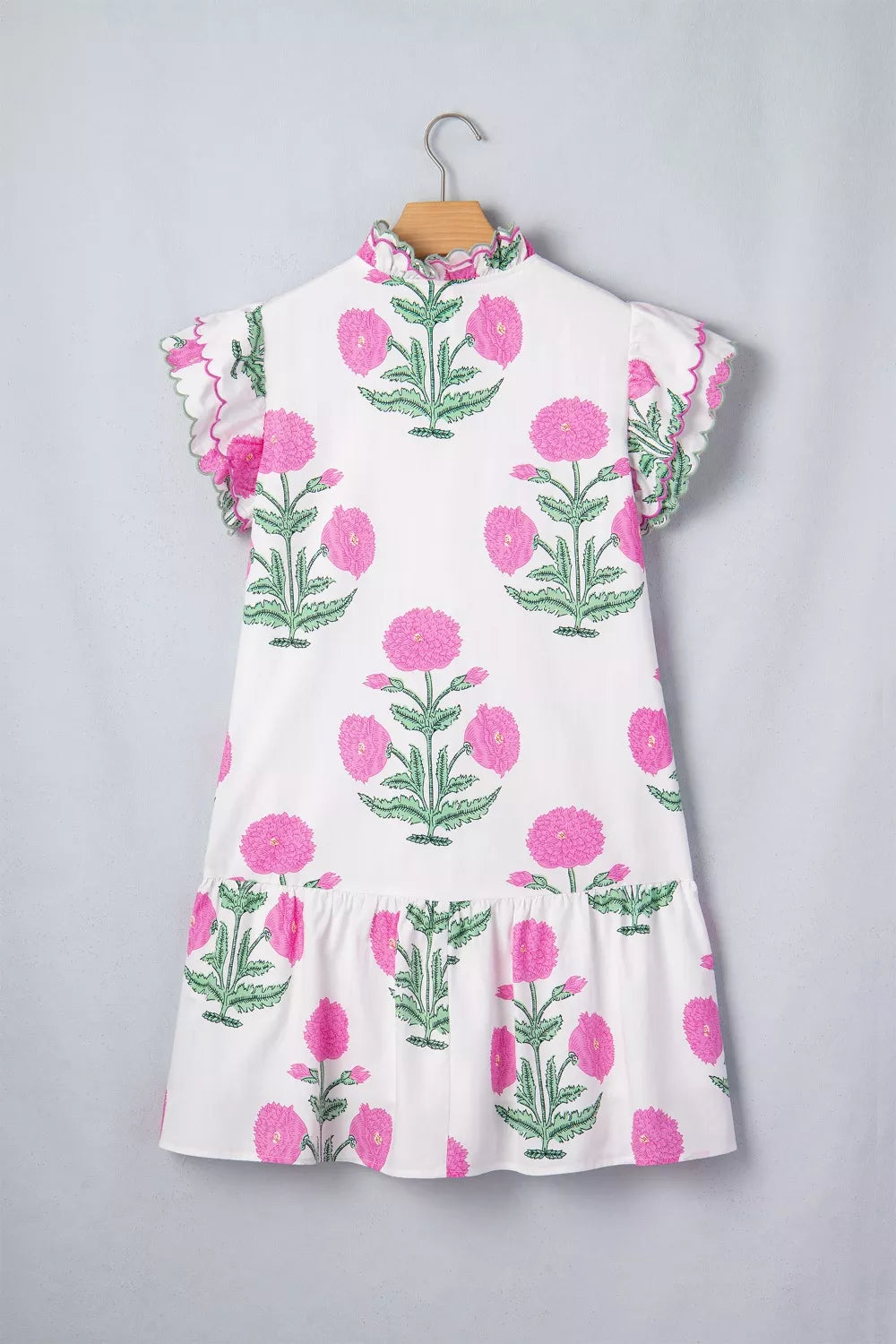 Floral Print Ruffle Trim Casual Mini Dress