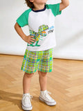 Children's Dinosaur Print T-Shirt & Plaid Shorts Set