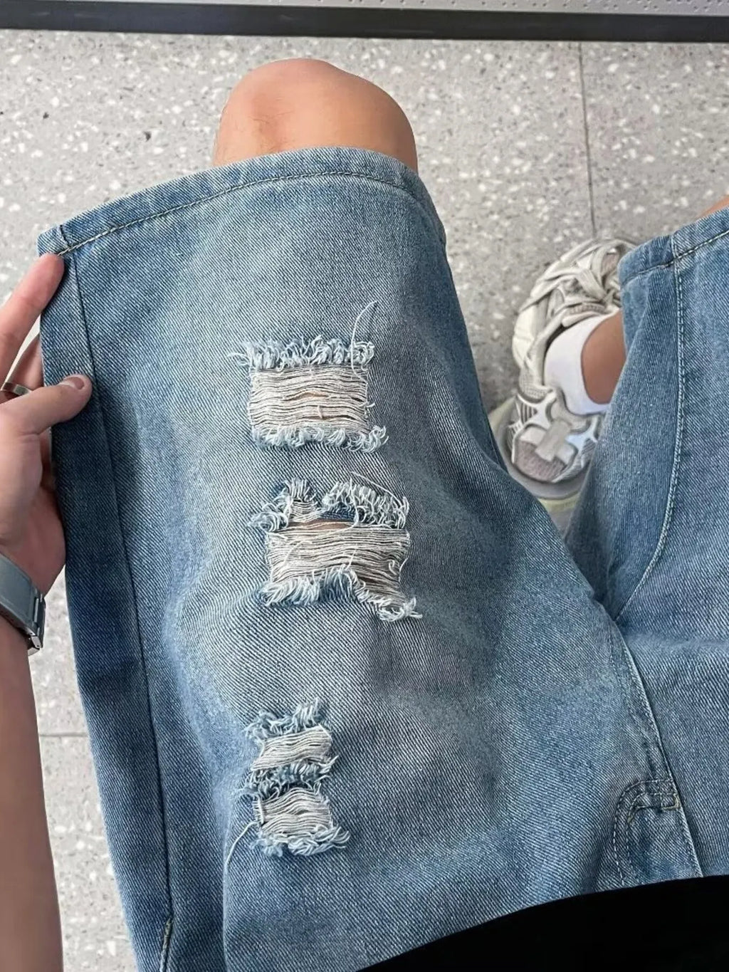 Men's Full Size Distressed Wash Wide Leg Denim Shorts Plus Size