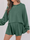 Corded Lantern Sleeve Top and High Waist Mini Skirt Set