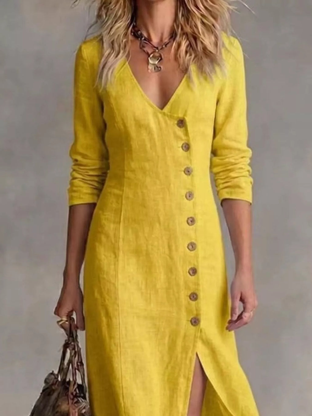 Full Size Button Front Slit Maxi Dress Plus Size