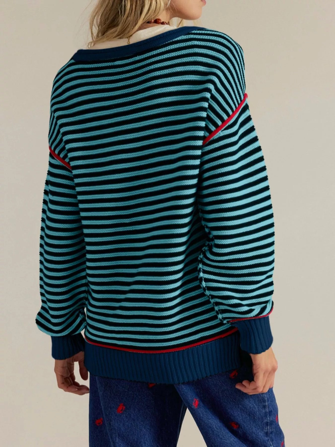 Striped Round Neck Long Sleeve Sweater