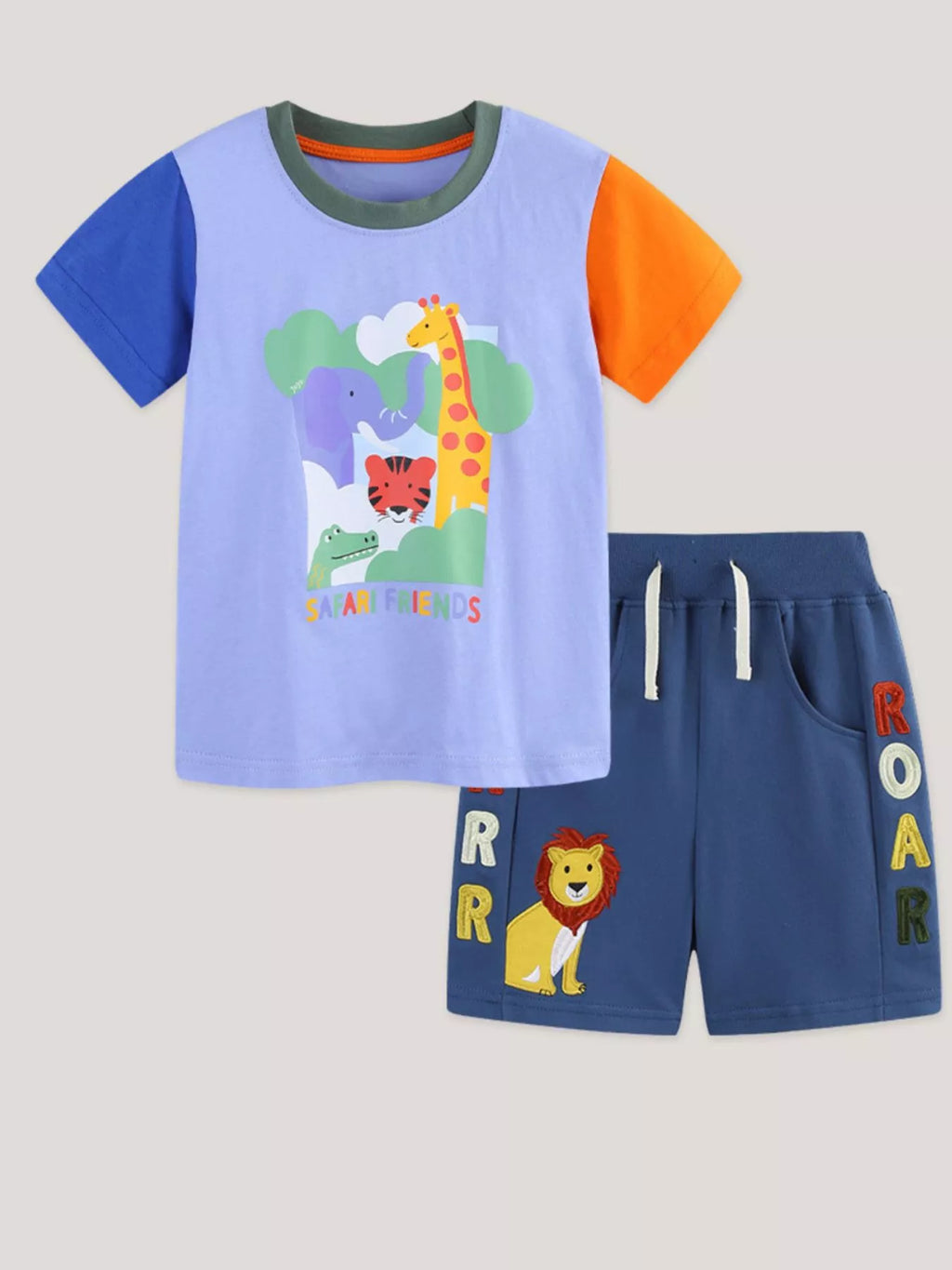 Children's Animal Graphic Color Block Tee and Shorts Set