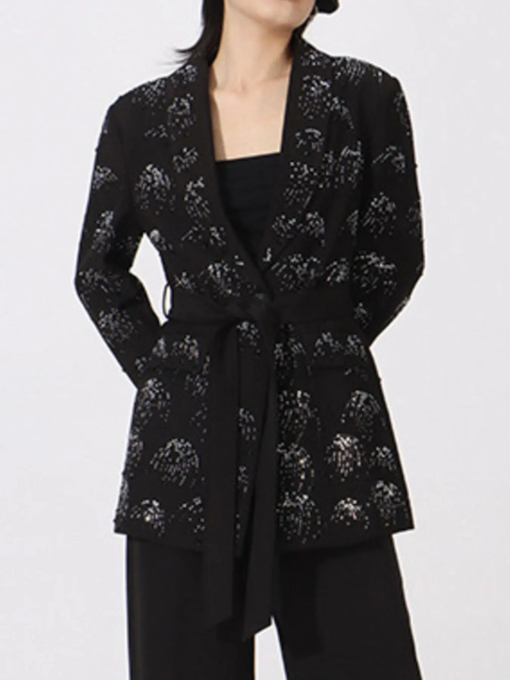 Rhinestone Button Down Long Sleeve Blazer