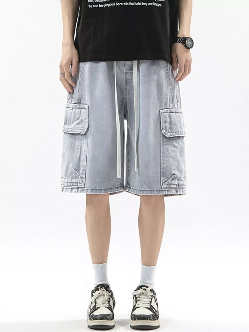 Men's Full Size Wash Drawstring Cargo Shorts Plus Size