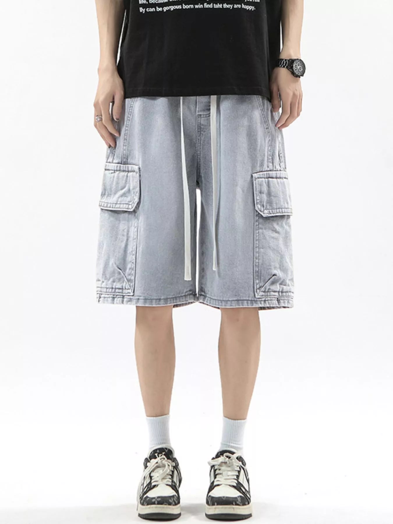 Men's Full Size Wash Drawstring Cargo Shorts Plus Size