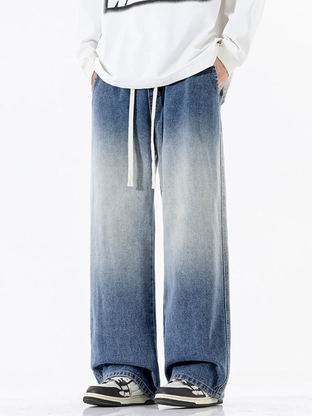 Men's Full Size Gradient Wash Wide Leg Jeans Plus Size