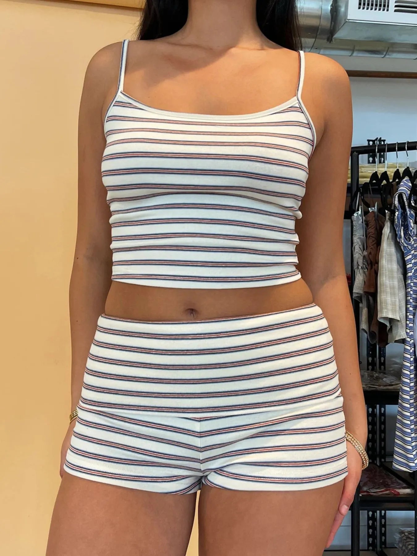 Striped Cropped Cami and Shorts Set
