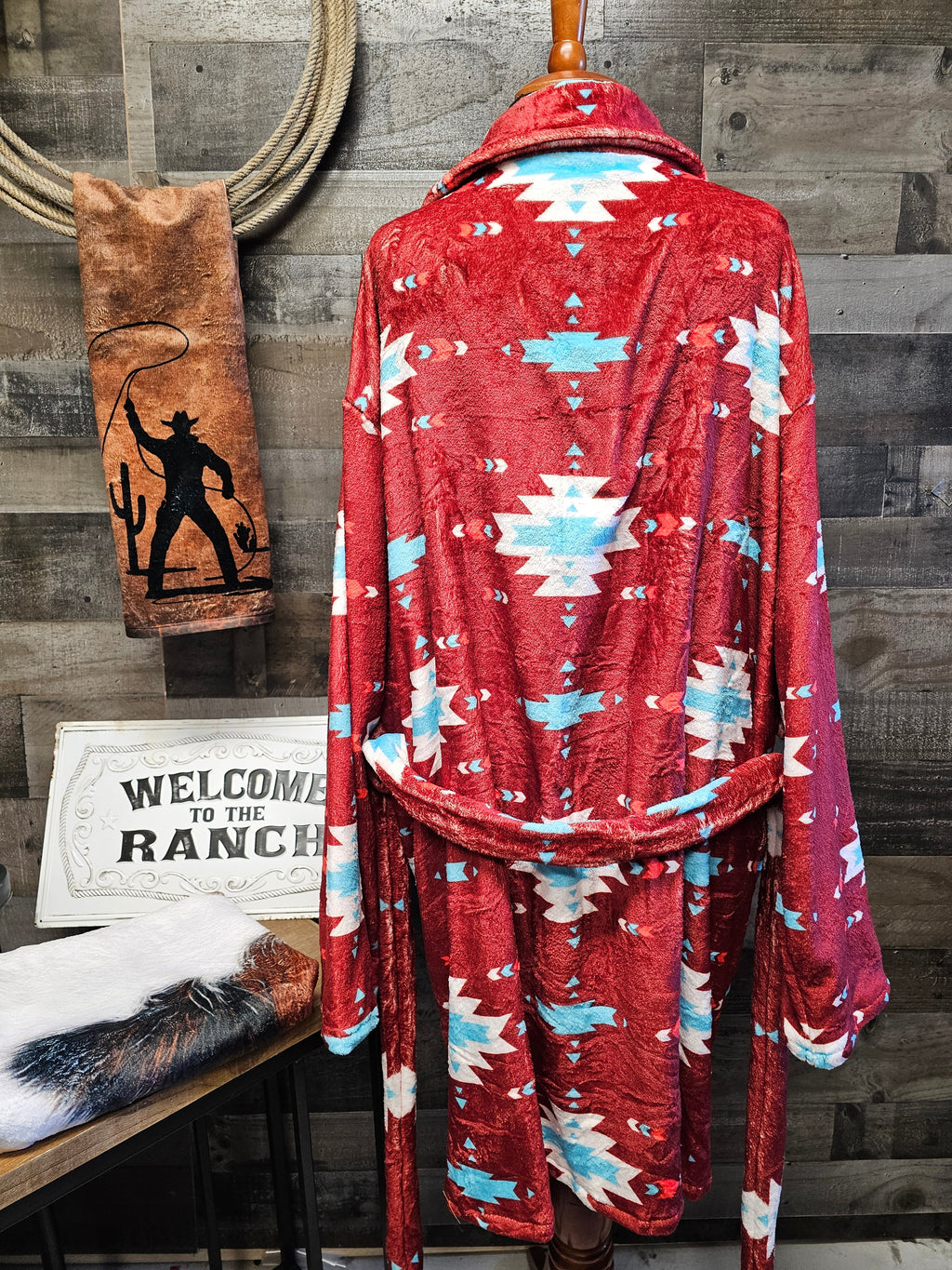 Baha Ranch Burgundy Aztec Women's Western Bath Robe