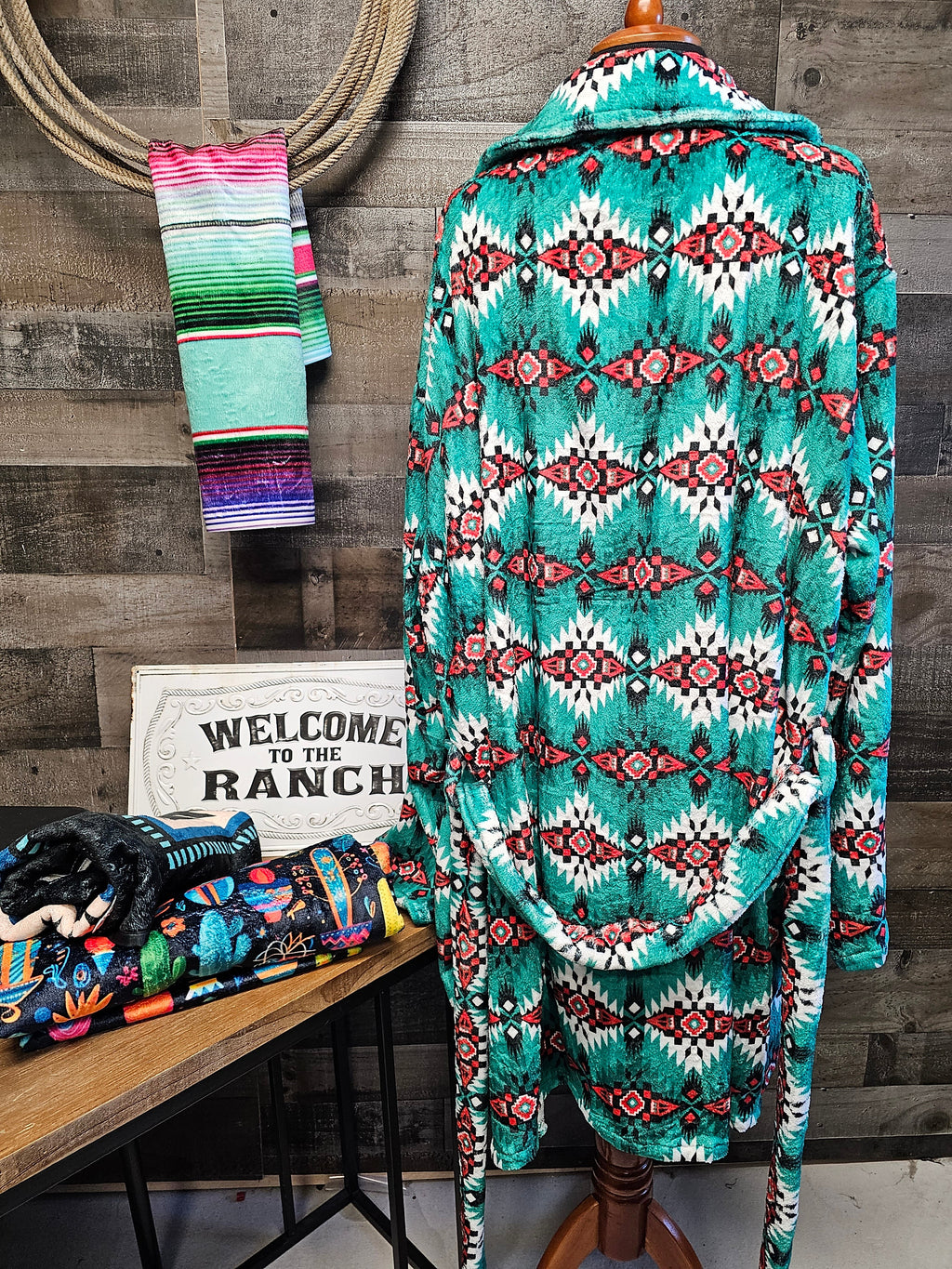 Baha Ranch Teal Aztec Women's Western Bath Robe