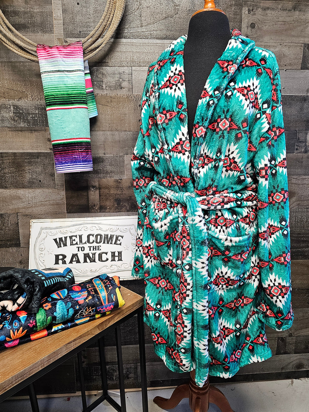 Baha Ranch Teal Aztec Women's Western Bath Robe