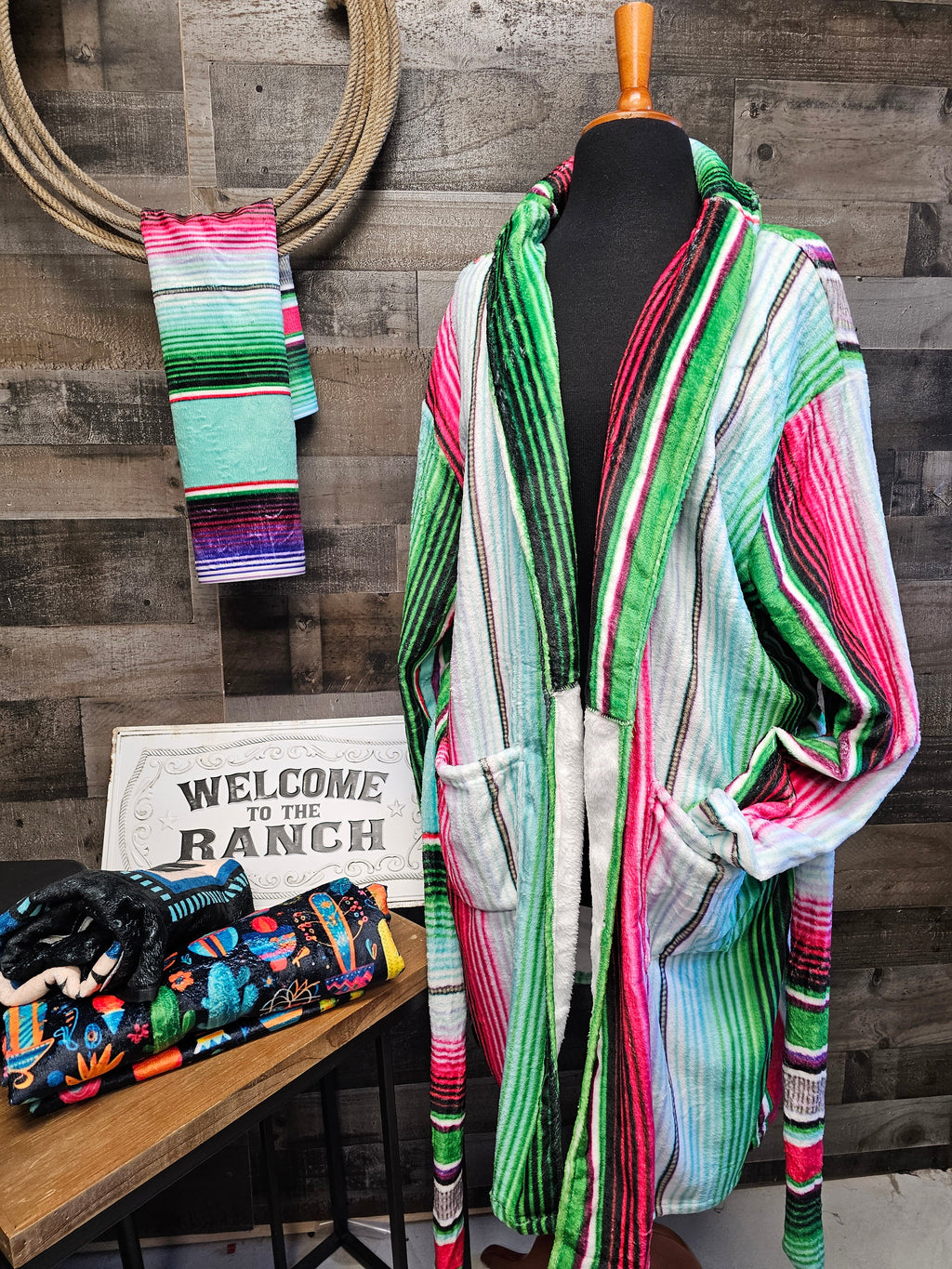 Baha Ranch Turquoise Serape Women's Western Bath Robe