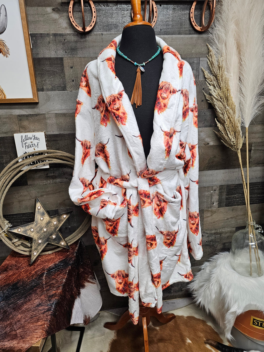 Baha Ranch Highland Cow Women's Western Bath Robe