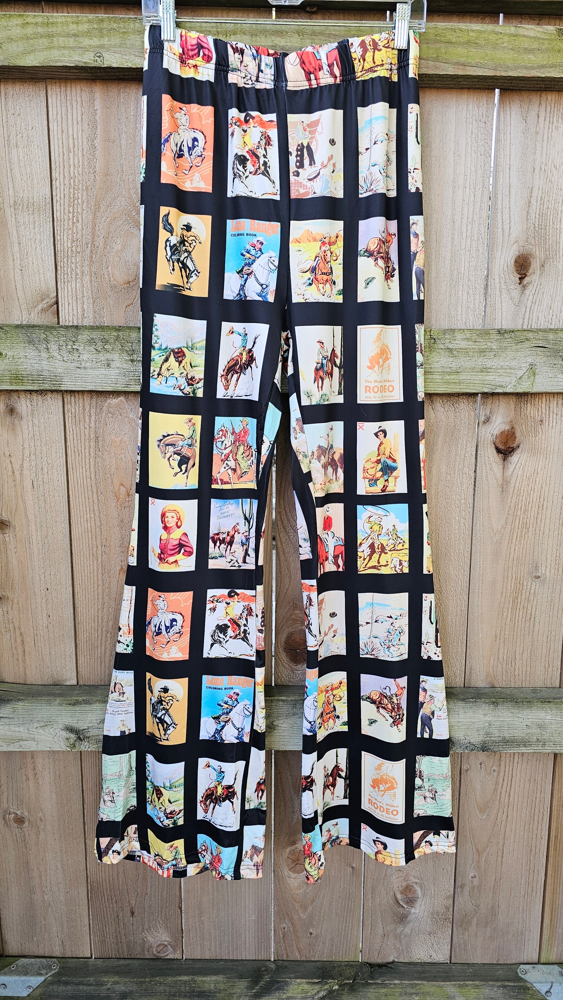 Baha Ranch Vintage Cowboy Collage Western Flare Pants