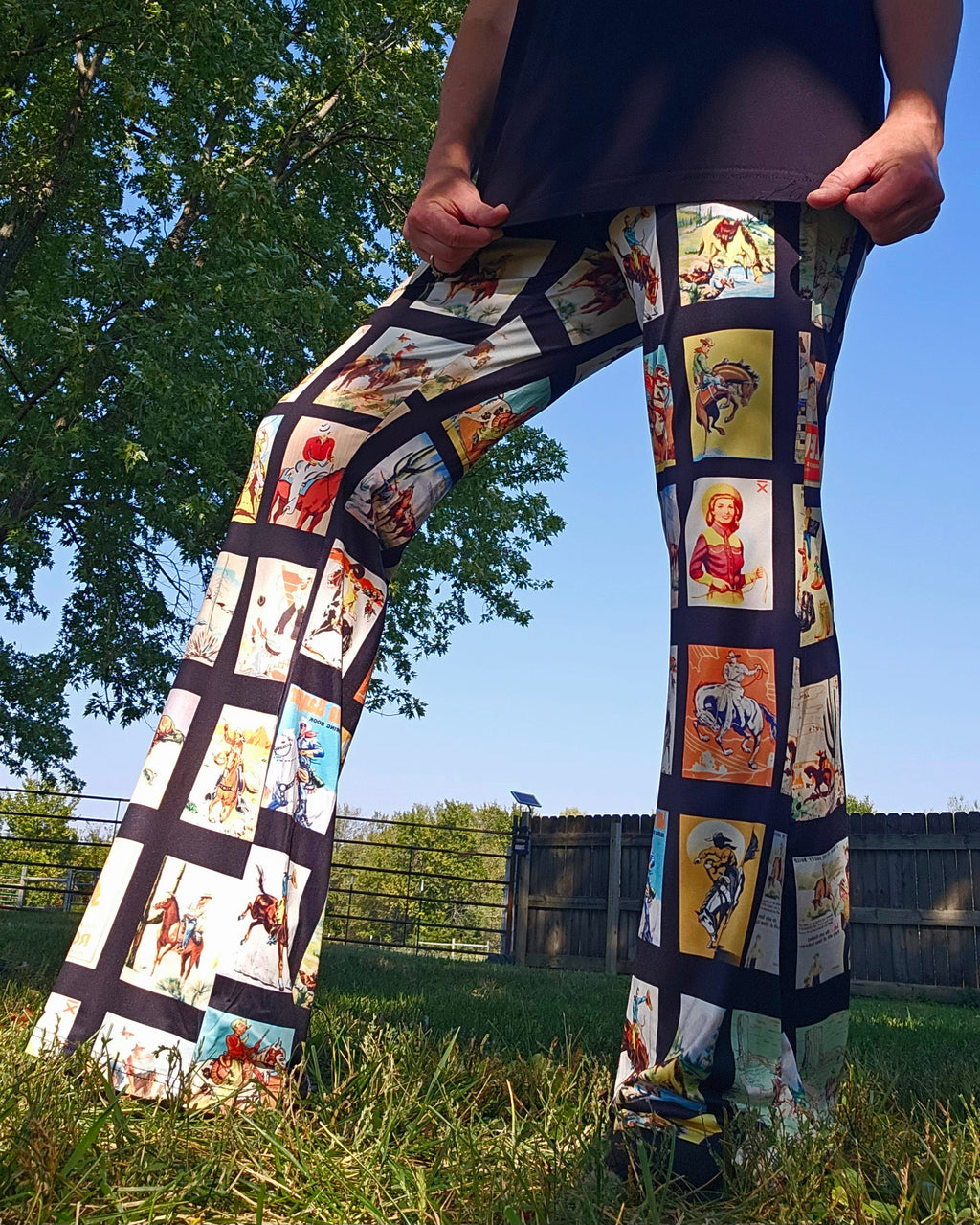 Baha Ranch Vintage Cowboy Collage Western Flare Pants