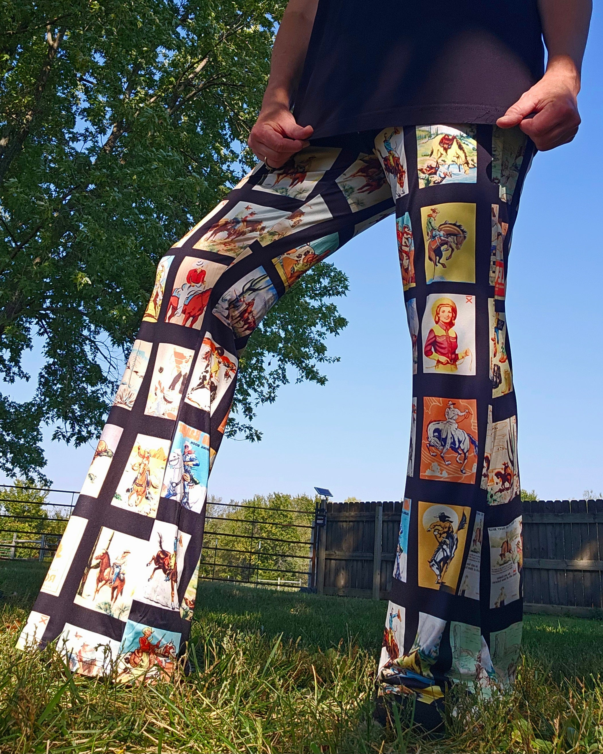 Baha Ranch Vintage Cowboy Collage Western Flare Pants