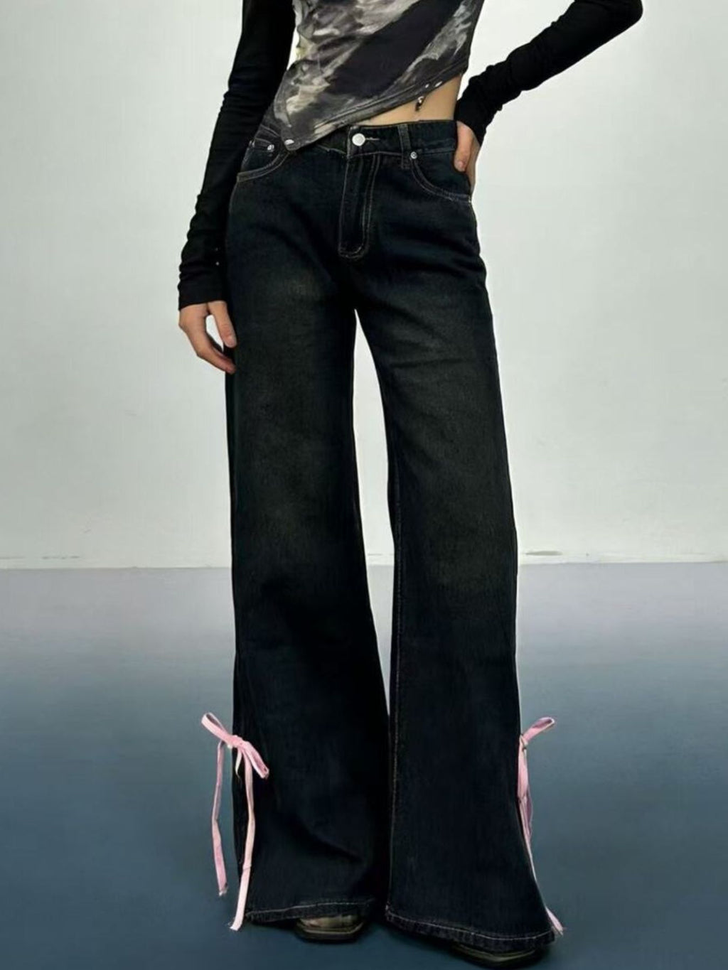 Ribbon Detail Flare Jeans
