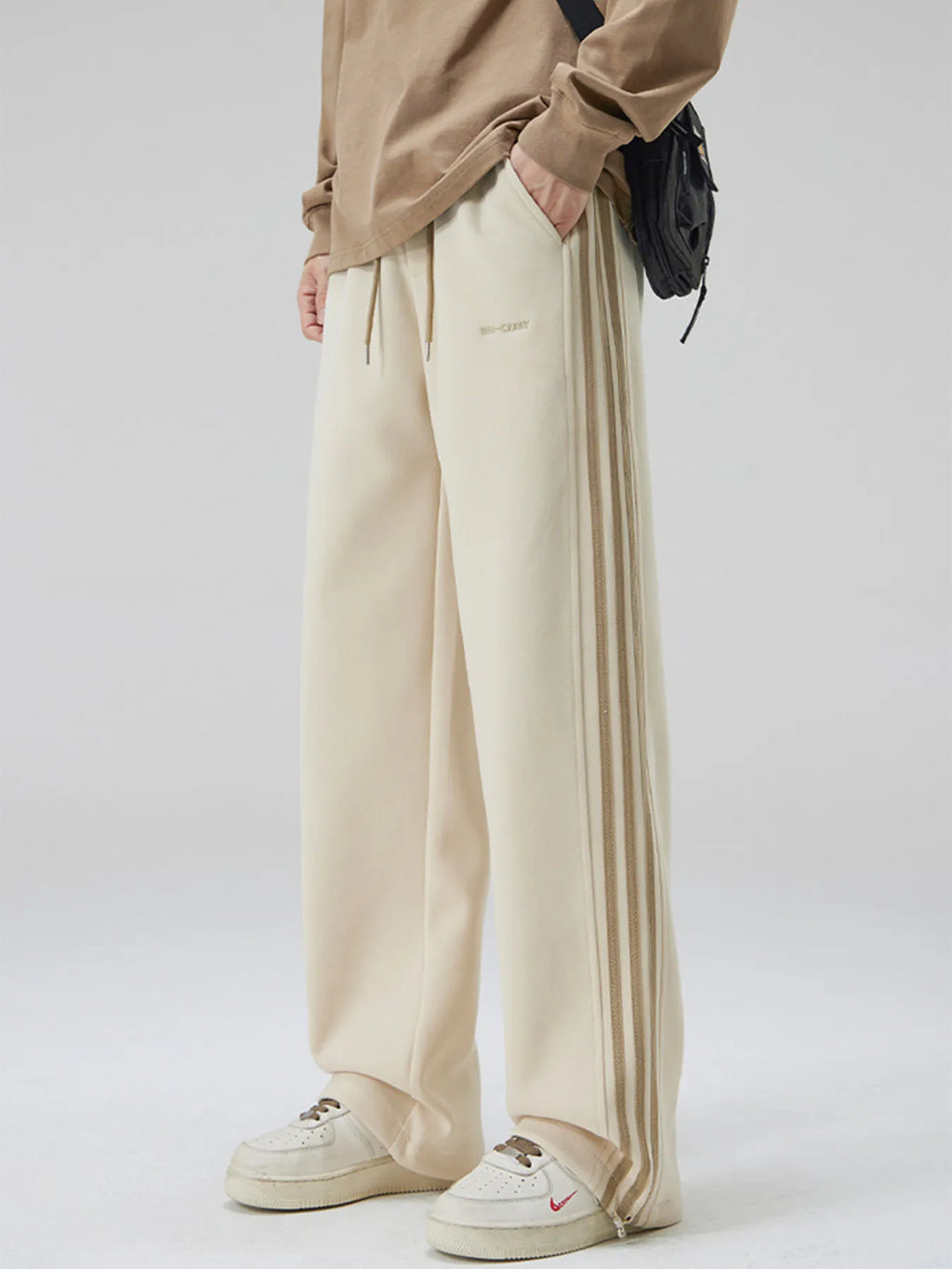 Men's Plus Size Drawstring Striped Wide Leg Pants