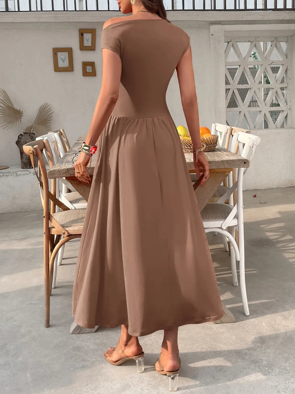 Single Shoulder Midi Dress with Pockets