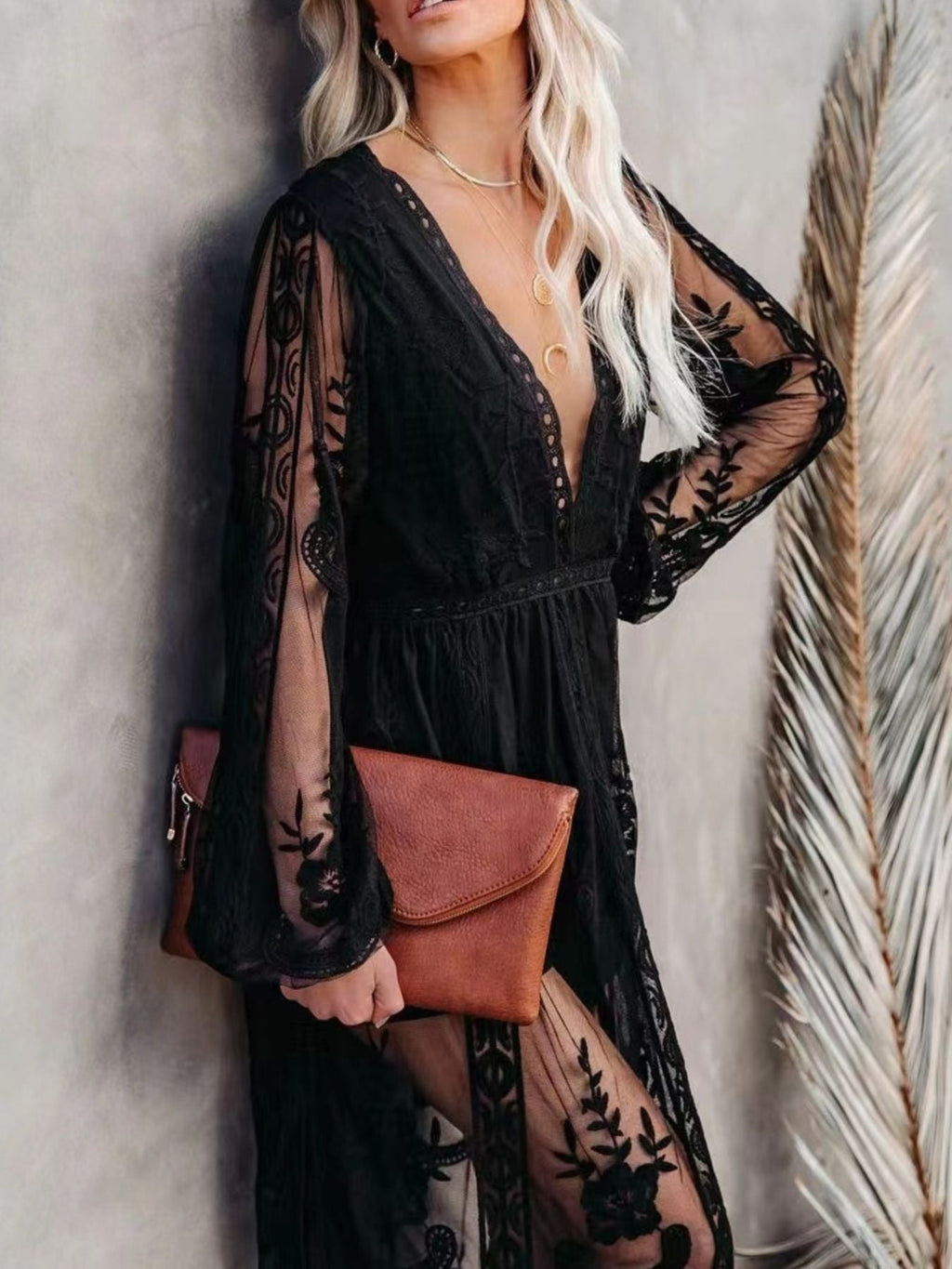 Floral Lace Slit Maxi Dress