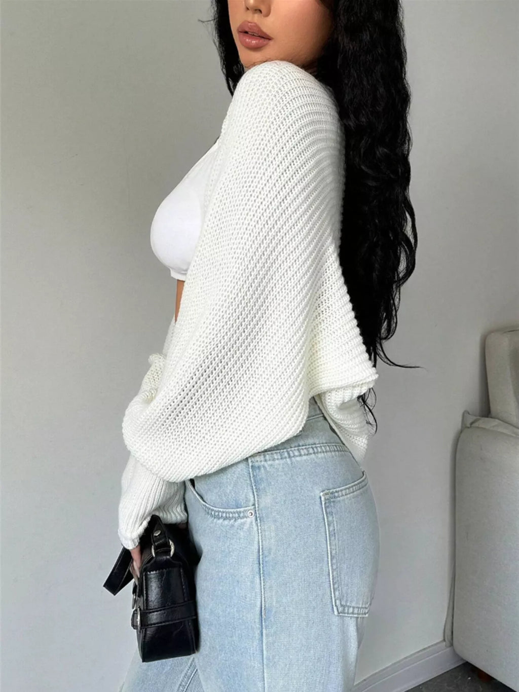 Cropped Knit Open Front Cardigan