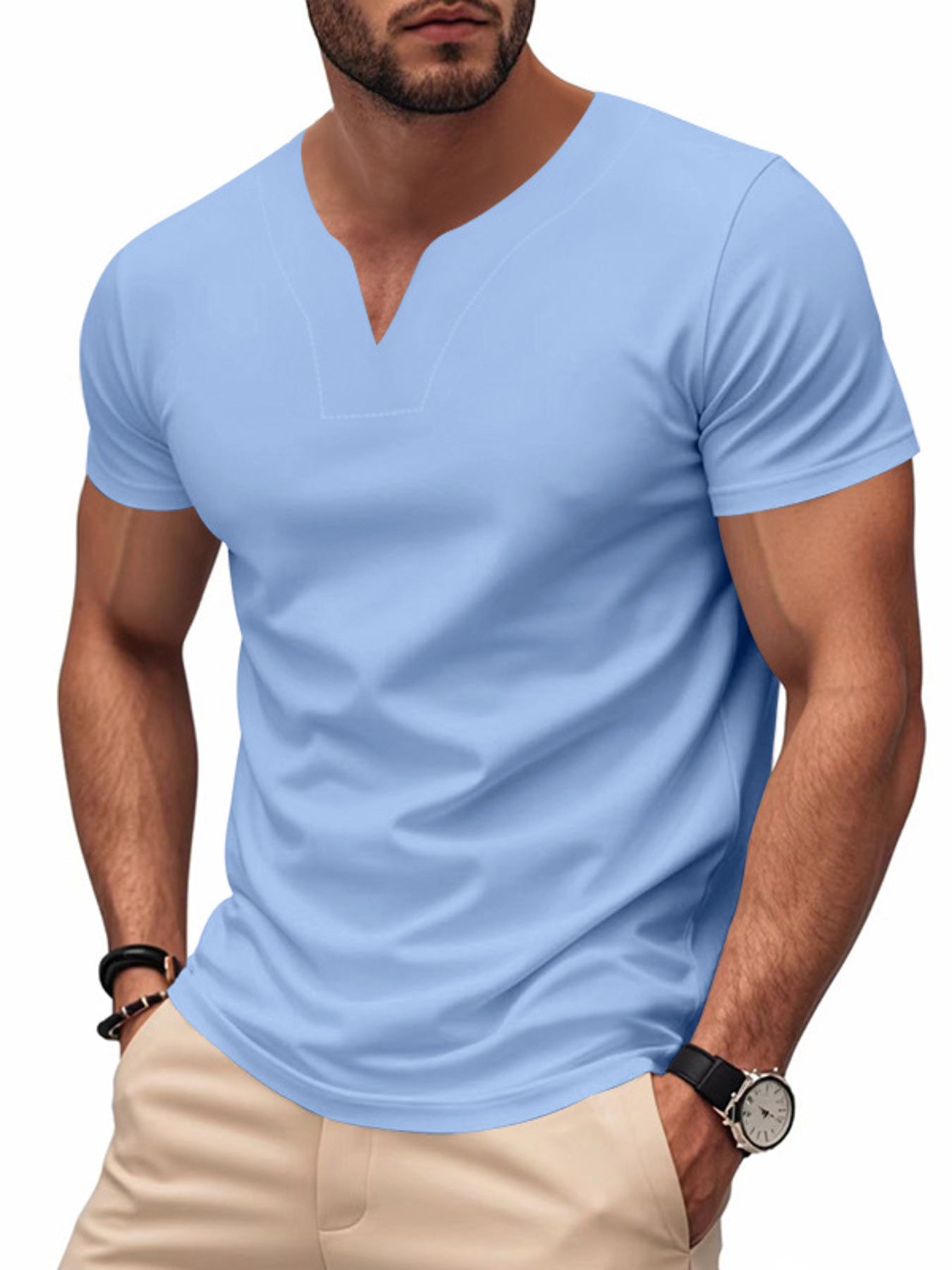Men's Full Size Casual V-Neck Short Sleeve T-Shirt Plus Size
