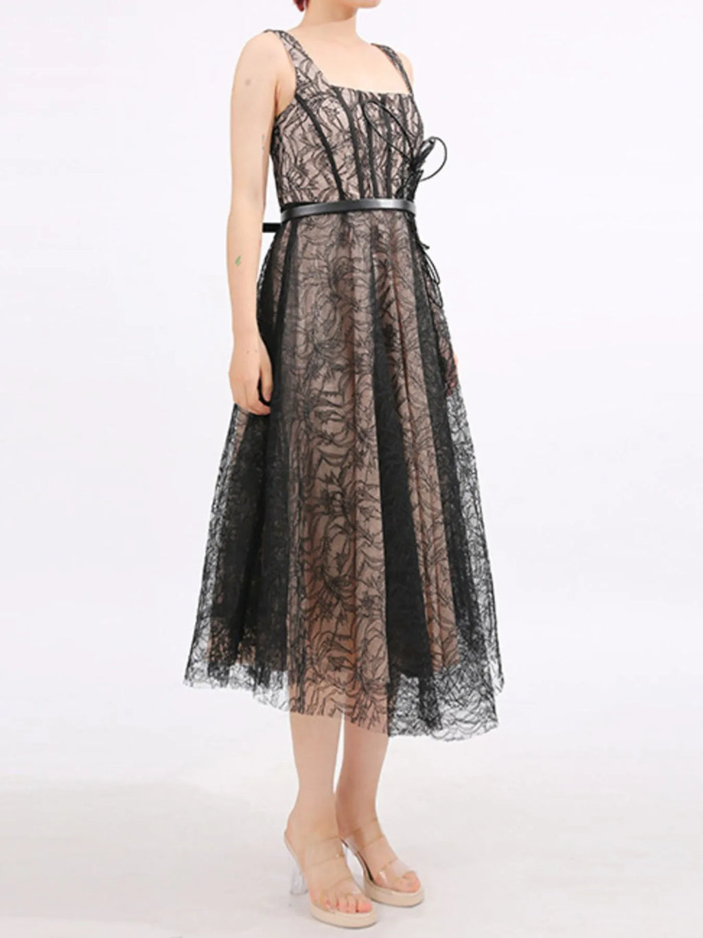 Lace Square Neck Midi Dress