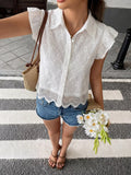 Lace Detail Ruffle Sleeve Button Up Shirt