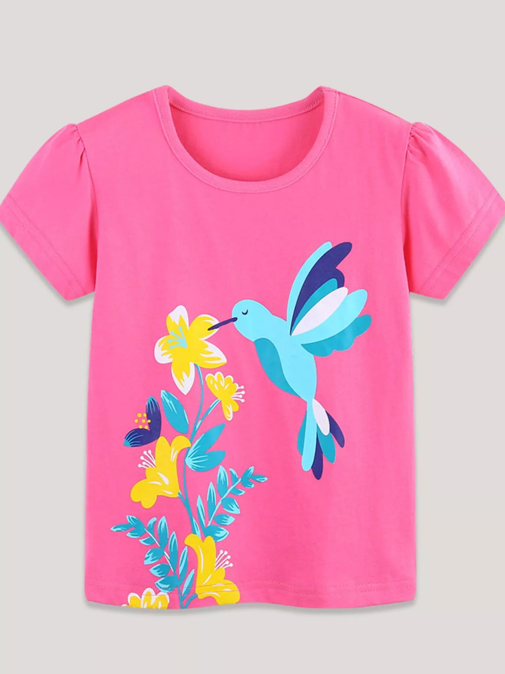 Children's Hummingbird & Floral Print Short Sleeve T-Shirt