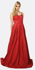 Juliet 206 Long A-Line Glitter Gown Side Pockets
